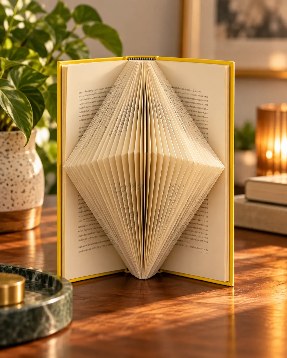 Escultura Losango Vertical pronta em livro de capa amarela